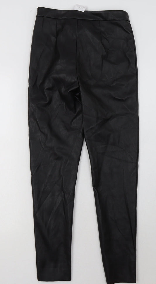 Primark Womens Black  Polyurethane Trousers  Size 8 L28 in Regular Button