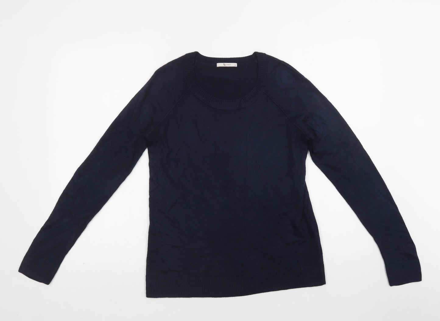 TU Womens Blue Round Neck  Acrylic Pullover Jumper Size 10