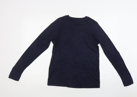 TU Womens Blue Round Neck  Acrylic Pullover Jumper Size 10