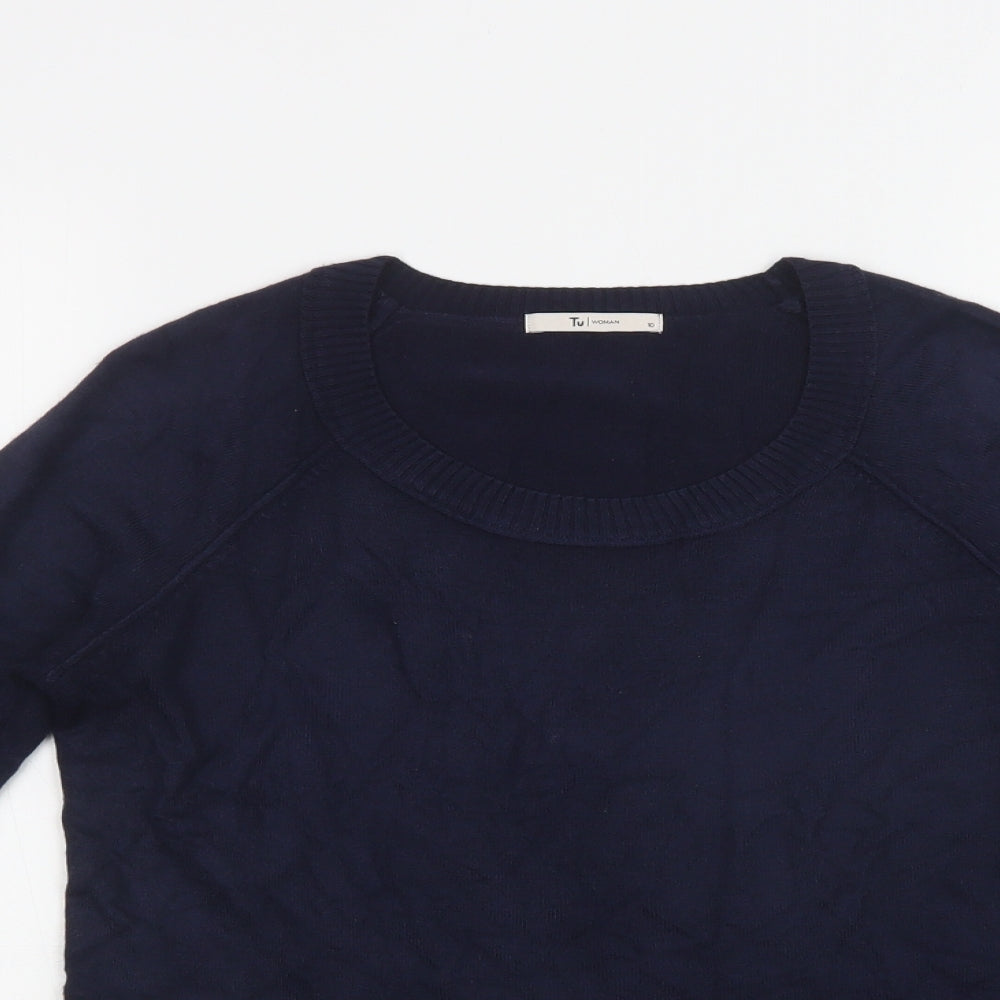 TU Womens Blue Round Neck  Acrylic Pullover Jumper Size 10