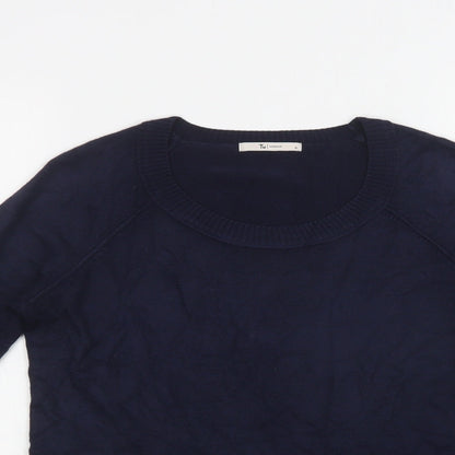 TU Womens Blue Round Neck  Acrylic Pullover Jumper Size 10