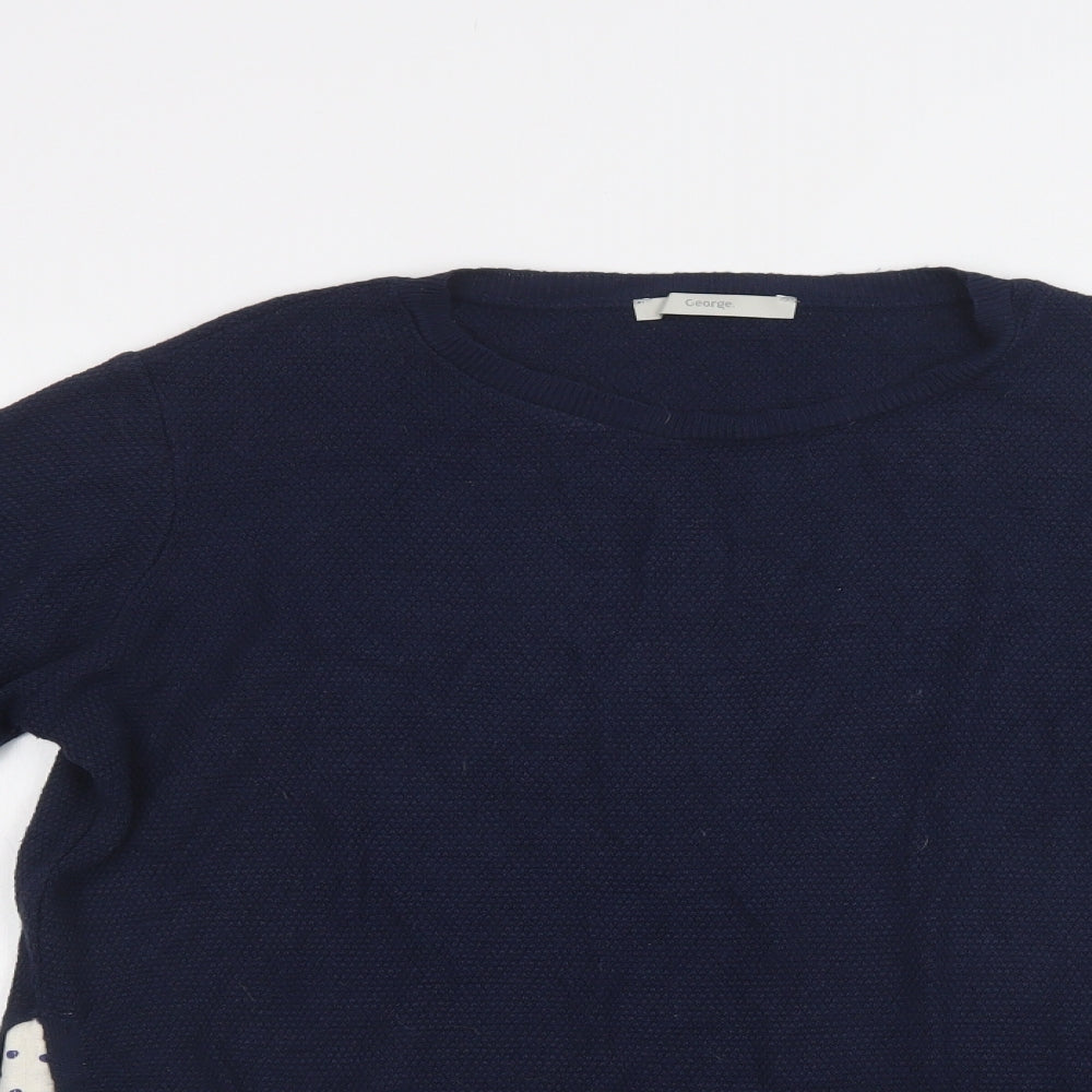 George Womens Blue Crew Neck  Acrylic Pullover Jumper Size 12