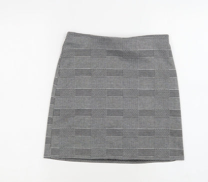 H&M Womens Grey Check Polyester Mini Skirt Size XS