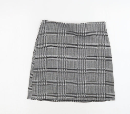 H&M Womens Grey Check Polyester Mini Skirt Size XS