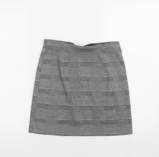 H&M Womens Grey Check Polyester Mini Skirt Size XS