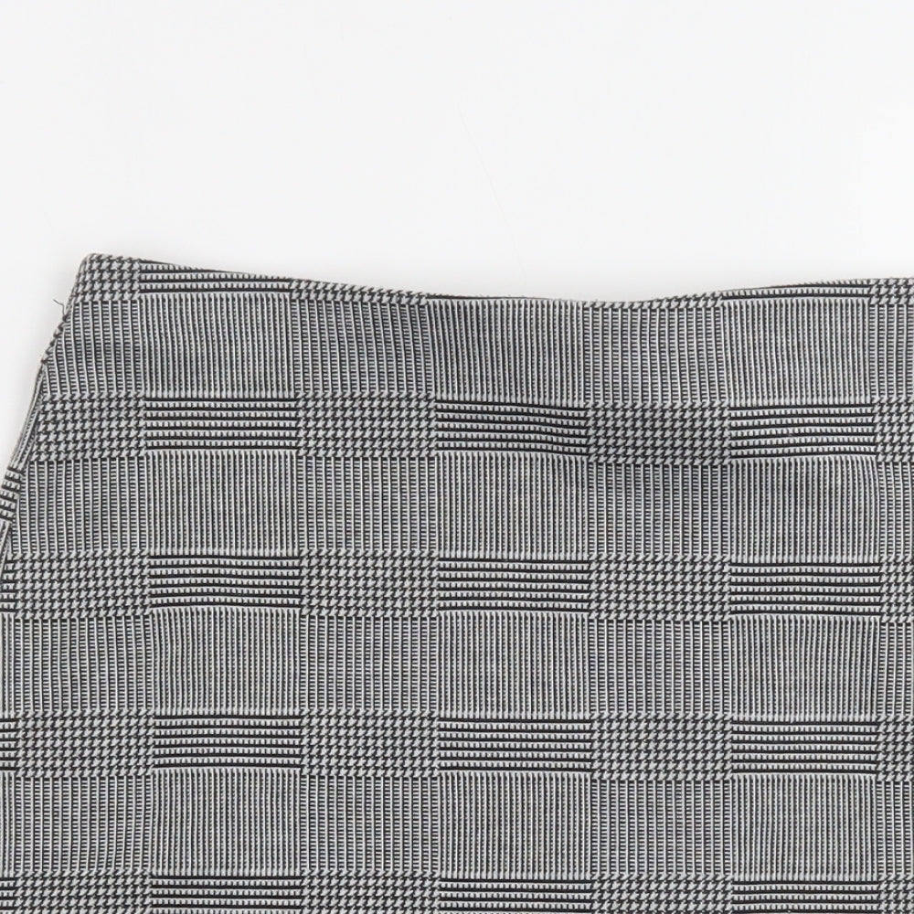 H&M Womens Grey Check Polyester Mini Skirt Size XS