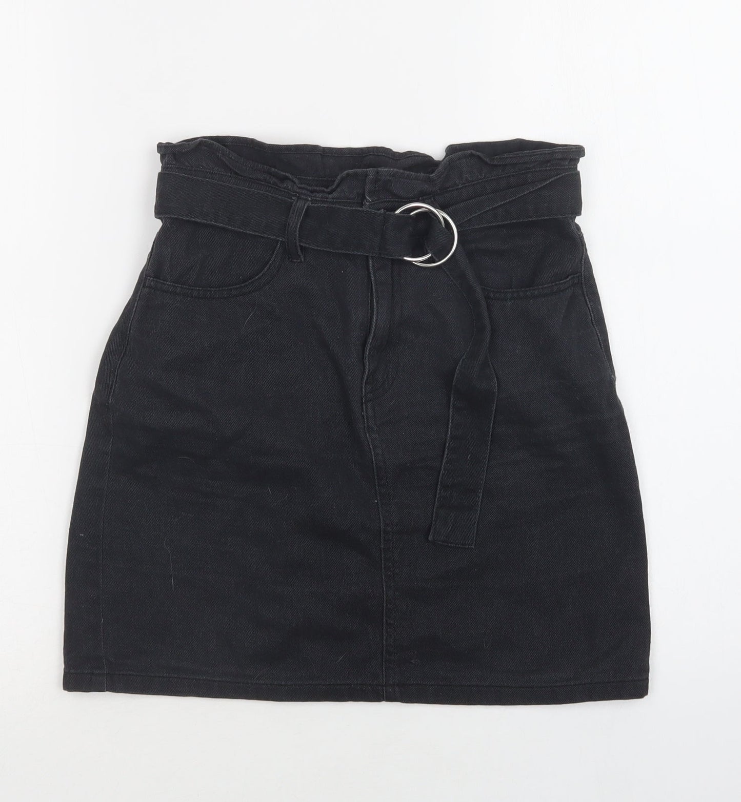 H&M Womens Black  Cotton Mini Skirt Size 6   Buckle
