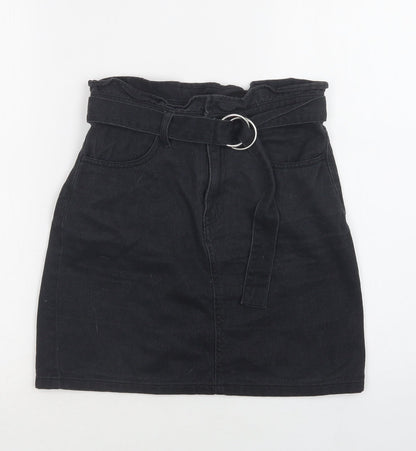 H&M Womens Black  Cotton Mini Skirt Size 6   Buckle