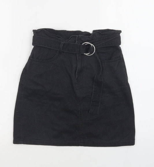 H&M Womens Black  Cotton Mini Skirt Size 6   Buckle