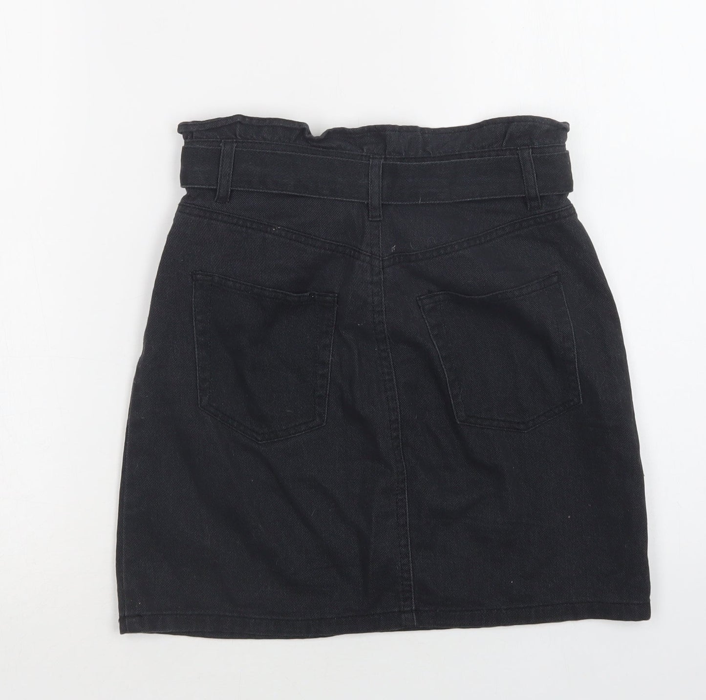 H&M Womens Black  Cotton Mini Skirt Size 6   Buckle
