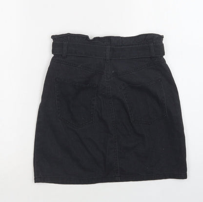 H&M Womens Black  Cotton Mini Skirt Size 6   Buckle