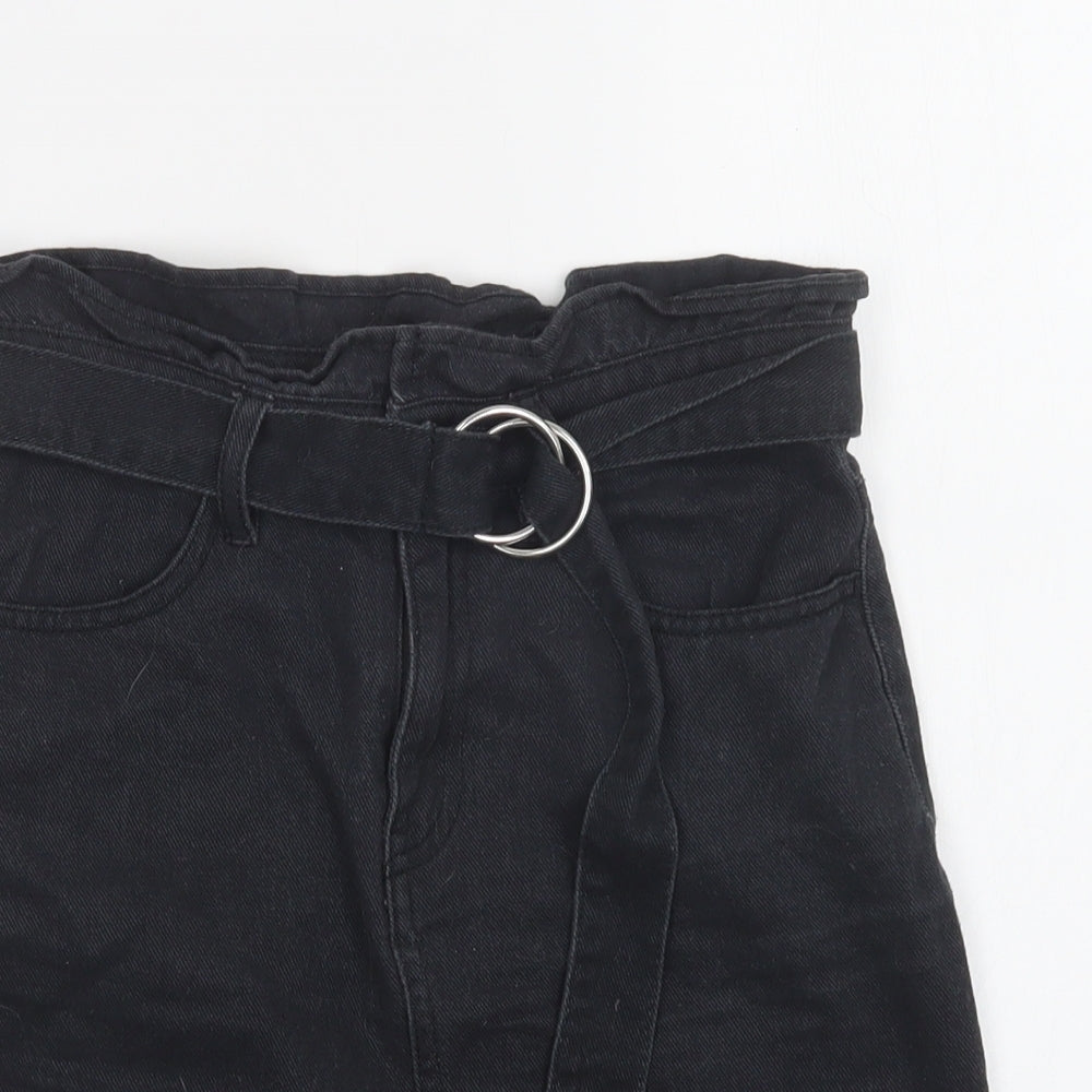 H&M Womens Black  Cotton Mini Skirt Size 6   Buckle