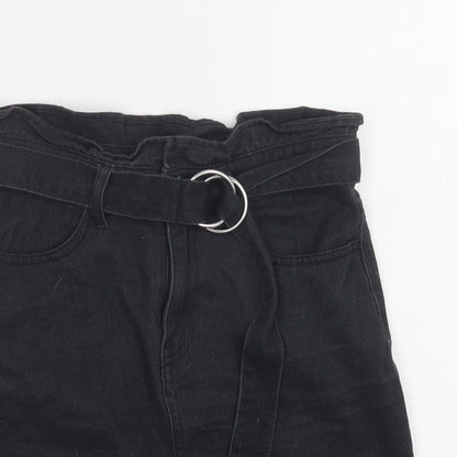 H&M Womens Black  Cotton Mini Skirt Size 6   Buckle