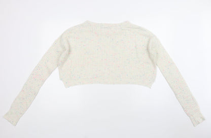 Primark Womens Beige Crew Neck  Acrylic Pullover Jumper Size 8   - Cropped