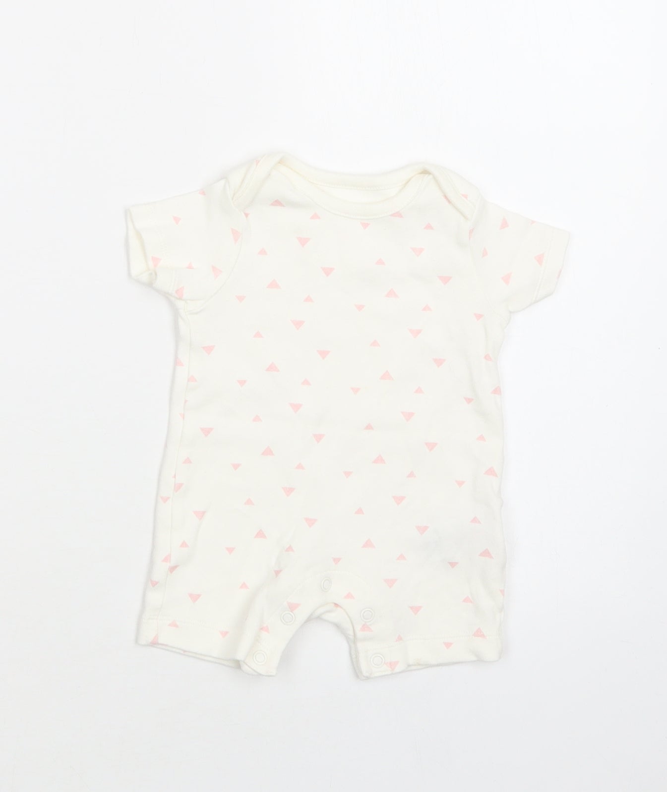 M&S Baby White Geometric Cotton Romper One-Piece Size 0-3 Months  Snap
