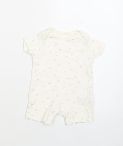 M&S Baby White Geometric Cotton Romper One-Piece Size 0-3 Months  Snap