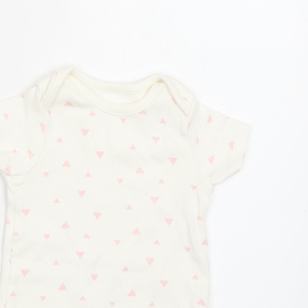 M&S Baby White Geometric Cotton Romper One-Piece Size 0-3 Months  Snap