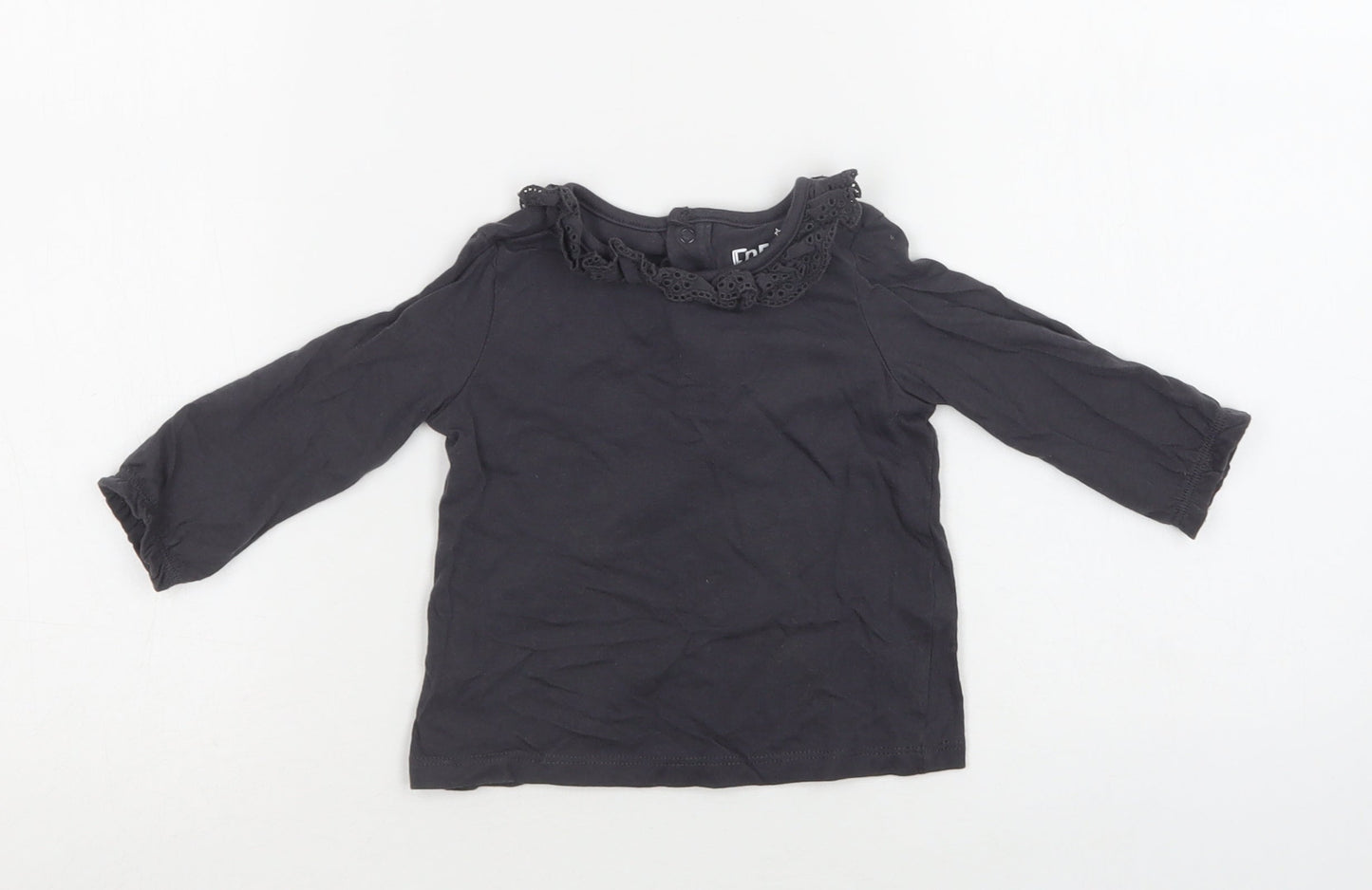 F&F Baby Grey  Cotton Basic Blouse Size 3-6 Months Crew Neck Snap
