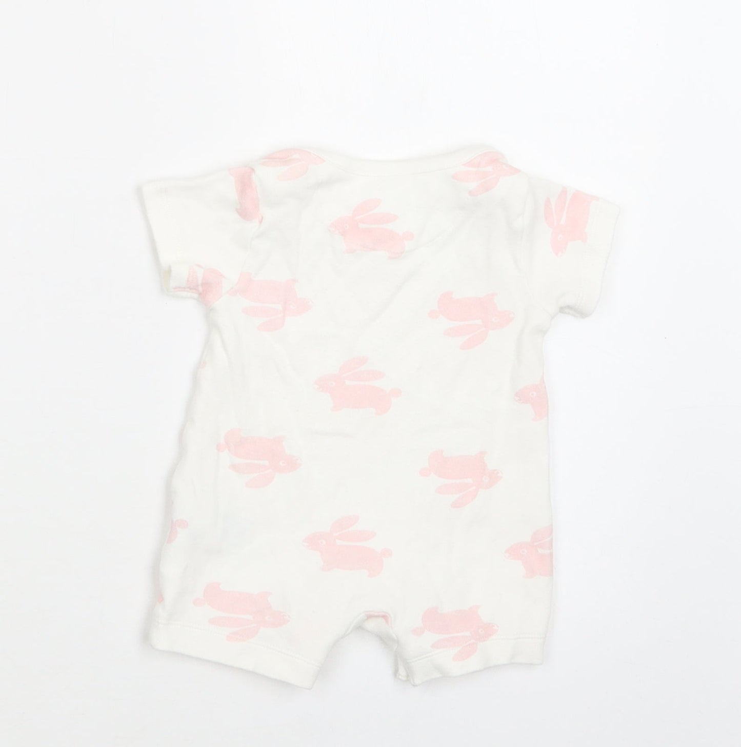 M&S Baby White Geometric Cotton Romper One-Piece Size 0-3 Months  Snap - Bunny Print