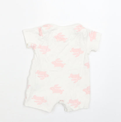 M&S Baby White Geometric Cotton Romper One-Piece Size 0-3 Months  Snap - Bunny Print