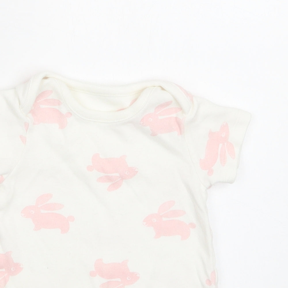 M&S Baby White Geometric Cotton Romper One-Piece Size 0-3 Months  Snap - Bunny Print