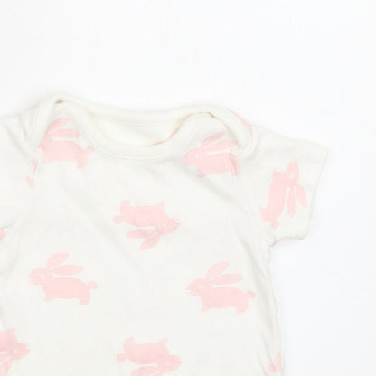 M&S Baby White Geometric Cotton Romper One-Piece Size 0-3 Months  Snap - Bunny Print