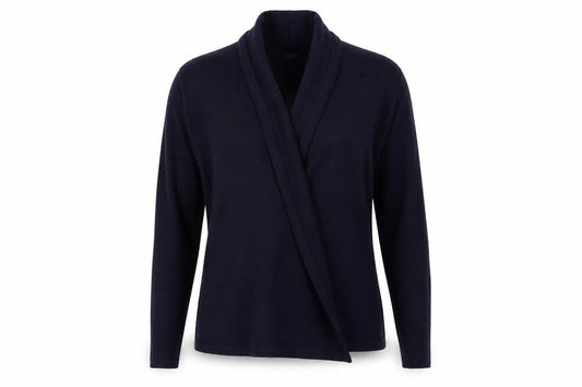 Front view of Marks & Spencer women’s purple collared acrylic cardigan jumper, size S