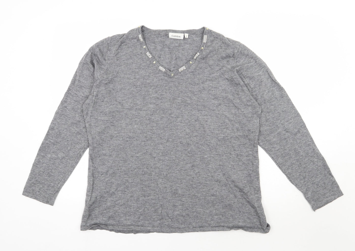 C&A Womens Grey V-Neck  Acrylic Pullover Jumper Size XL