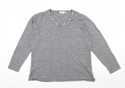 C&A Womens Grey V-Neck  Acrylic Pullover Jumper Size XL