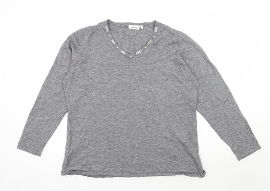 C&A Womens Grey V-Neck  Acrylic Pullover Jumper Size XL