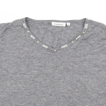 C&A Womens Grey V-Neck  Acrylic Pullover Jumper Size XL