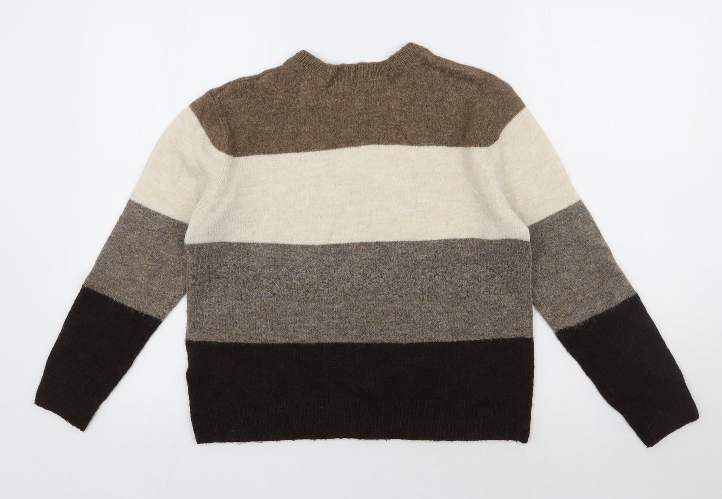 H&M Womens Brown Round Neck Striped Acrylic Pullover Jumper Size XS