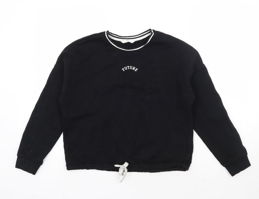 Marks and Spencer Girls Black  Cotton Pullover Sweatshirt Size 13-14 Years  Pullover - Future