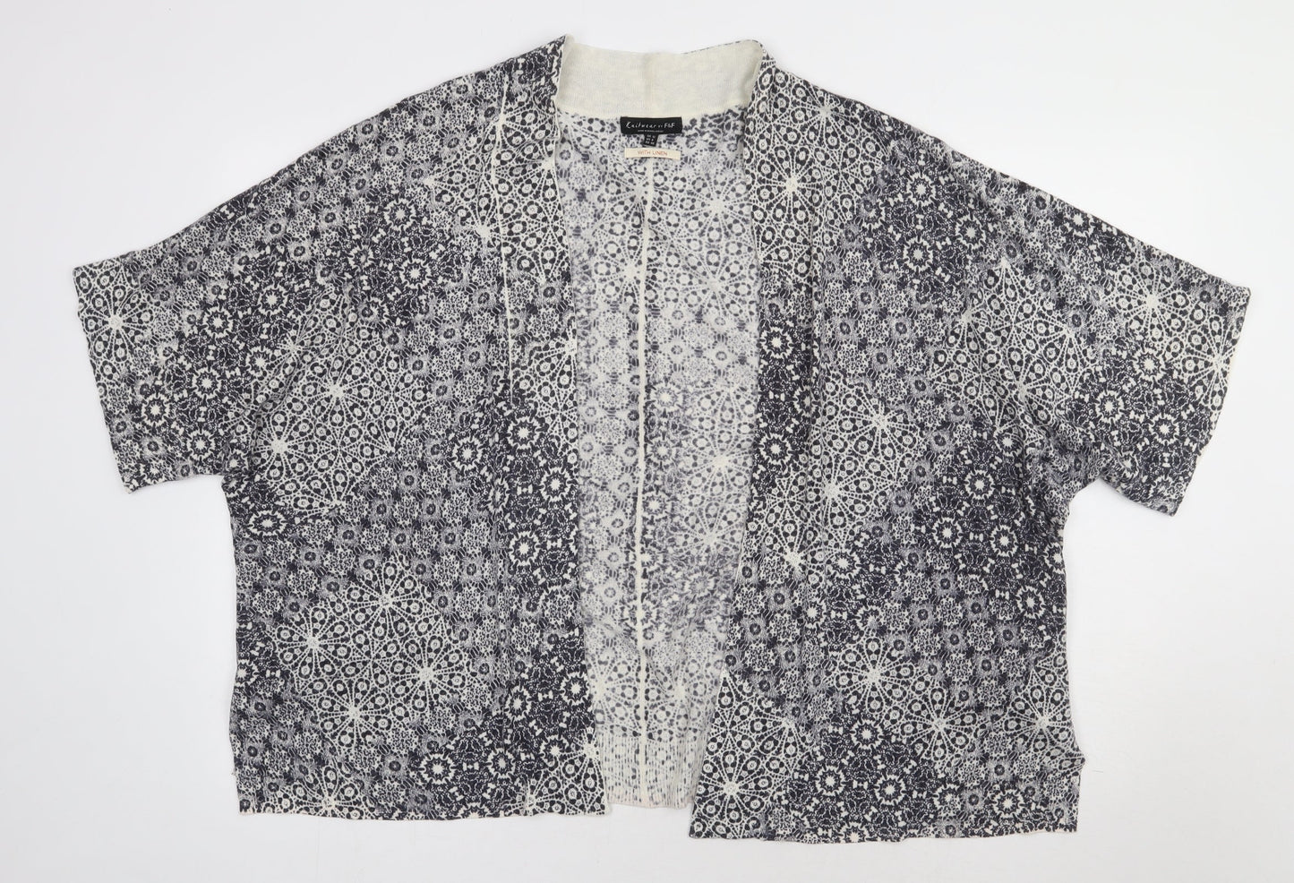 F&F Womens Blue V-Neck Geometric Acrylic Cardigan Jumper Size 12