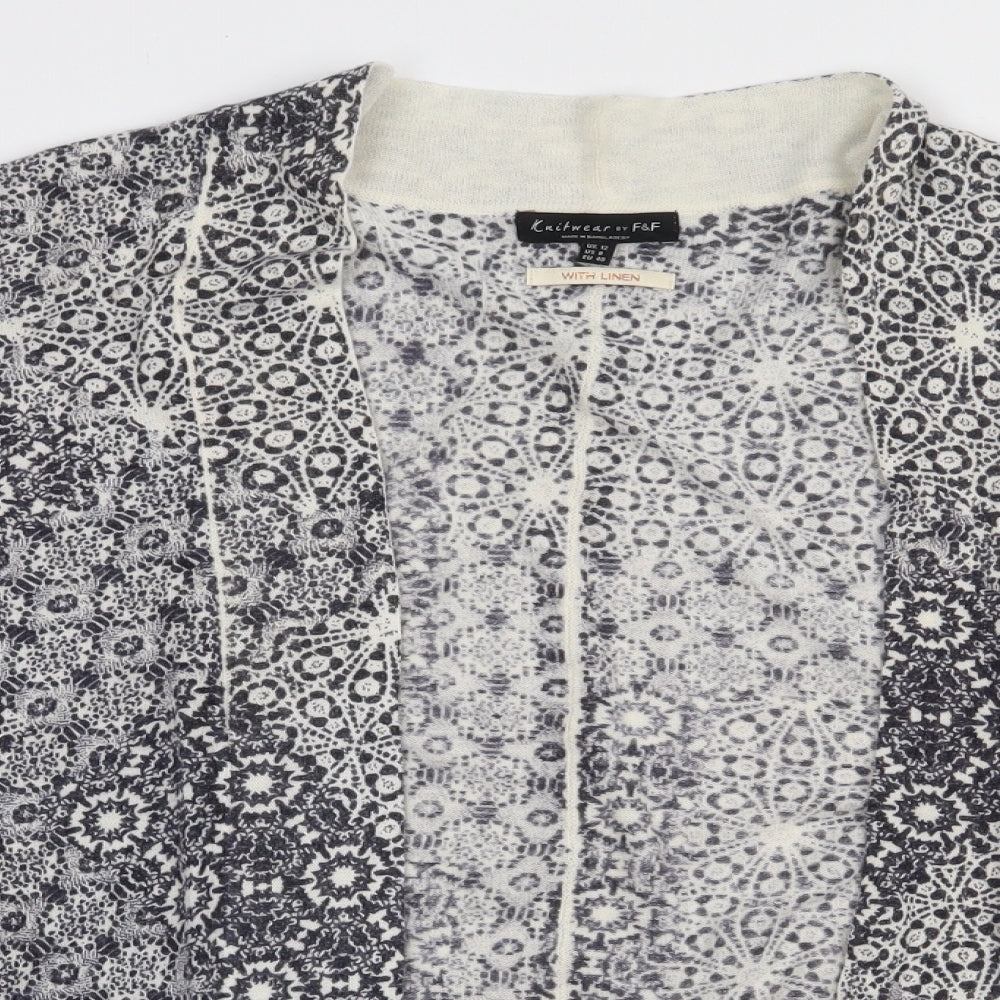 F&F Womens Blue V-Neck Geometric Acrylic Cardigan Jumper Size 12