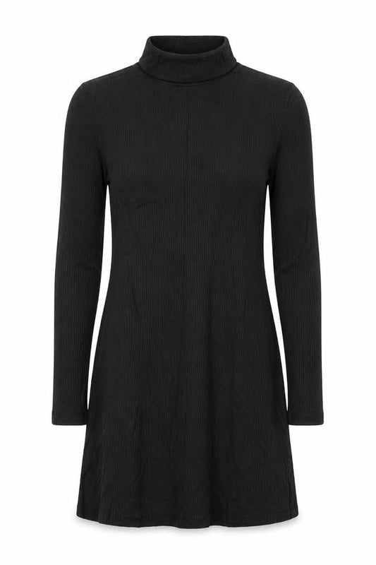 Front view of Divided women’s black viscose fit & flare, size M, mock neck