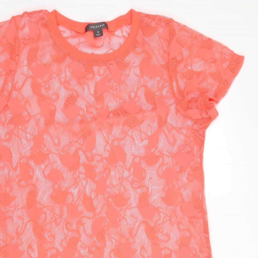 Primark Womens Pink Floral Polyester Tunic Blouse Size M Round Neck