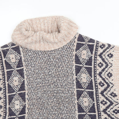 Matalan Girls Pink Roll Neck Fair Isle Acrylic Pullover Jumper Size 8 Years
