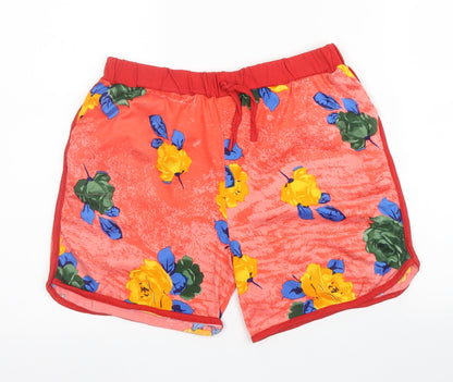 Preworn Womens Red Floral Cotton Hot Pants Shorts Size XL  Regular Drawstring