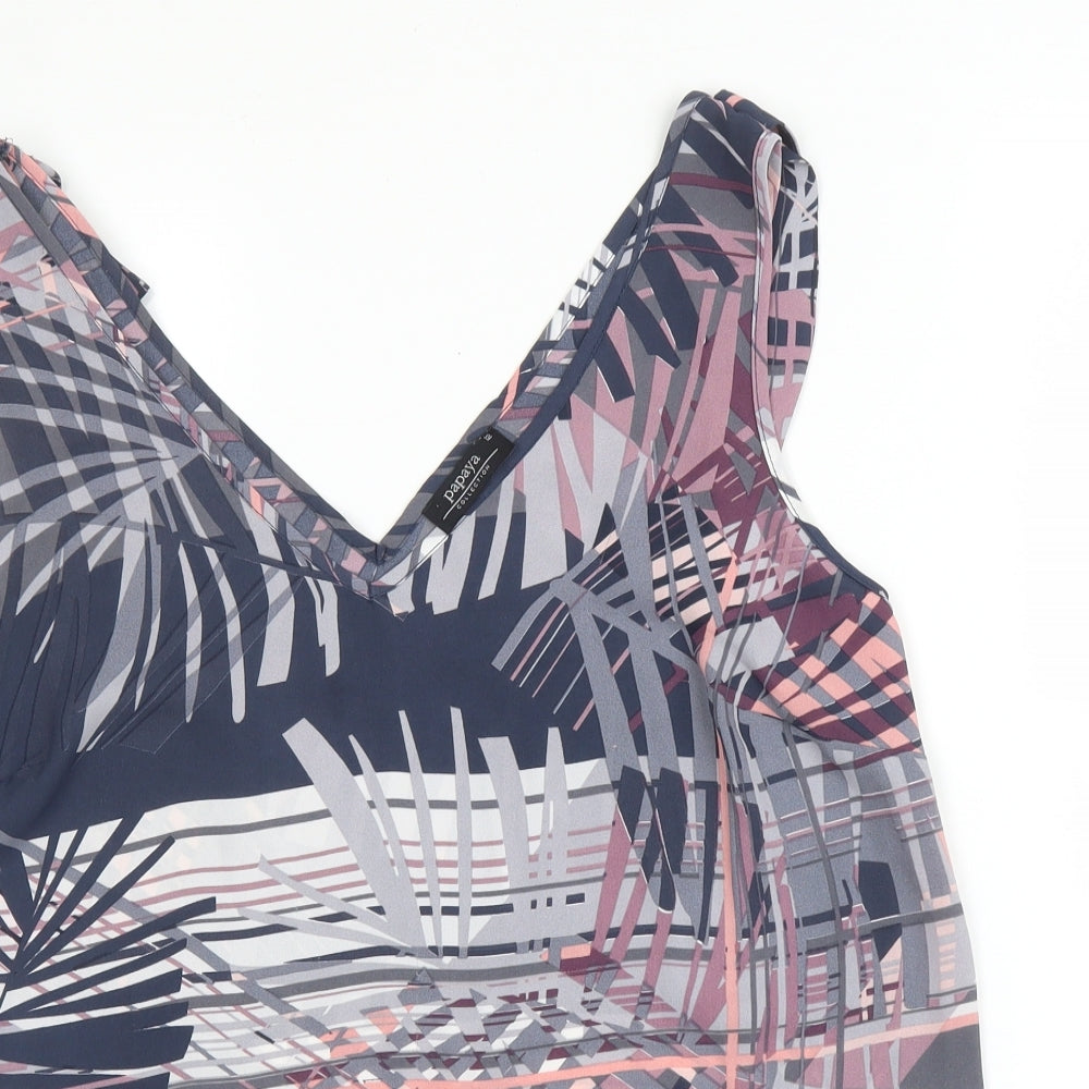 Papaya Womens Purple Geometric Polyester Basic Blouse Size 12 V-Neck