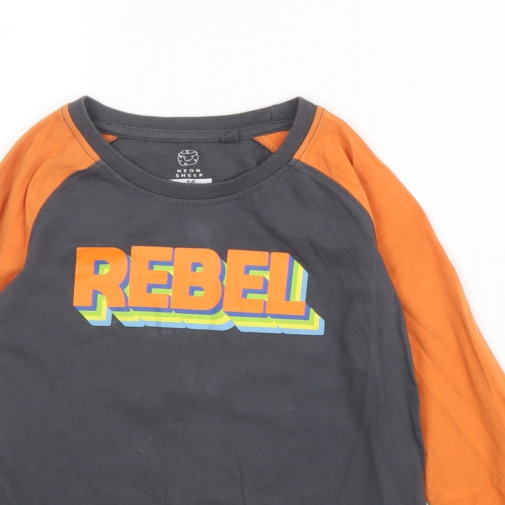 Neon Sheep Boys Orange  Cotton Basic T-Shirt Size 5 Years Round Neck