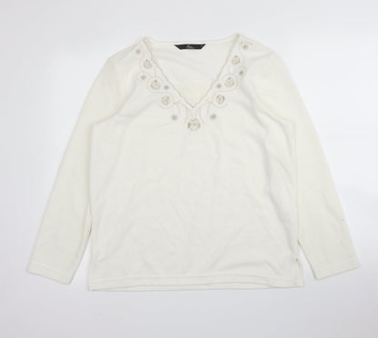 Womens UK Size S BM Casual White Pullover Jumper