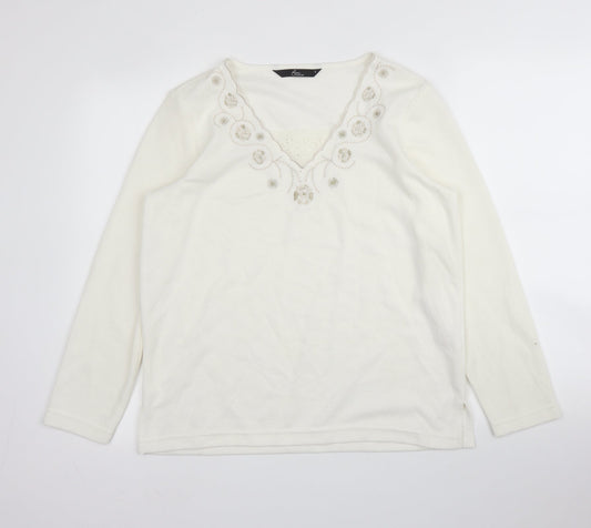 Womens UK Size S BM Casual White Pullover Jumper