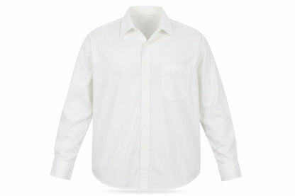 Front view of Hutson Harbour men’s white cotton button-up, size 17, collared