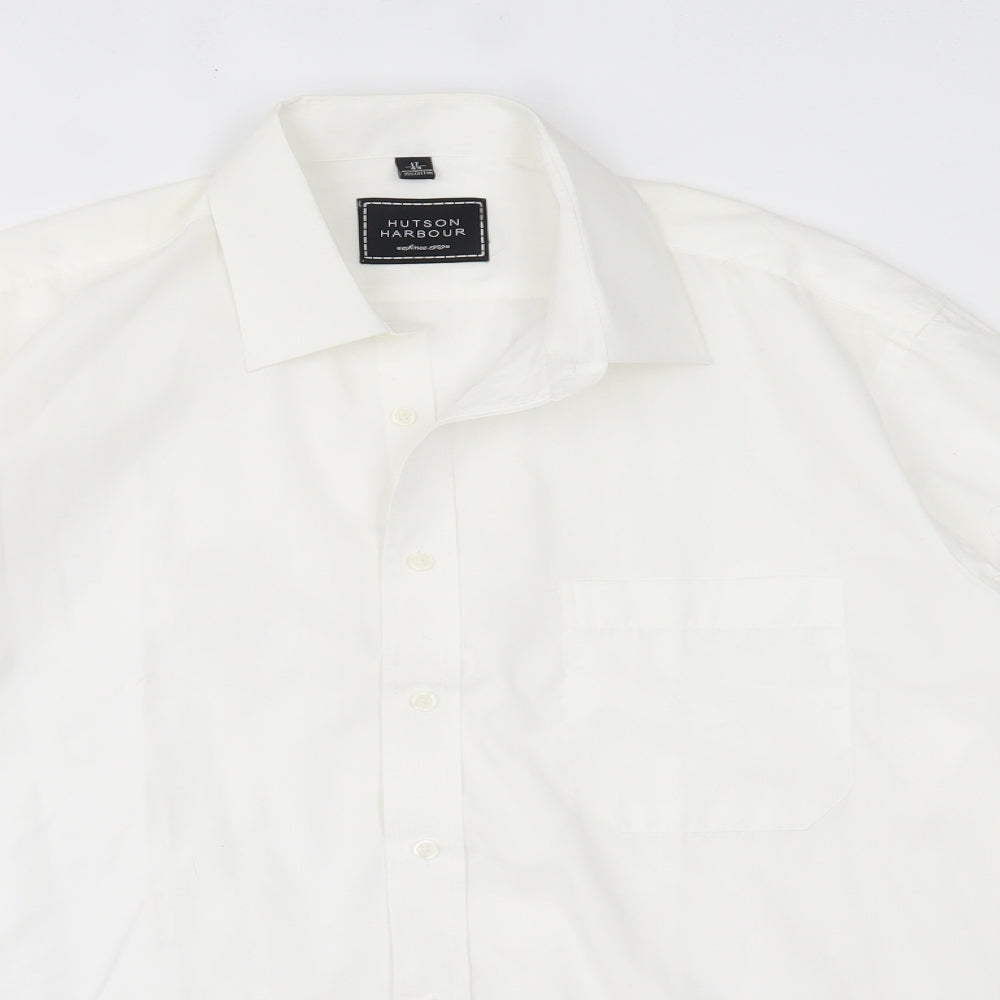 Mens UK Size 17 Hutson Harbour White  Button-Up Long Sleeve Casual Shirt