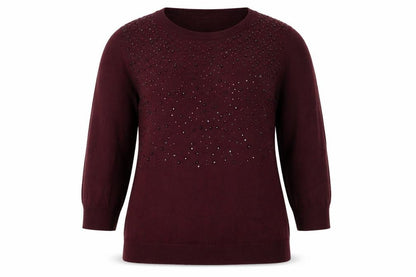Front view of Matalan women’s purple round neck viscose jumper, size UK 14