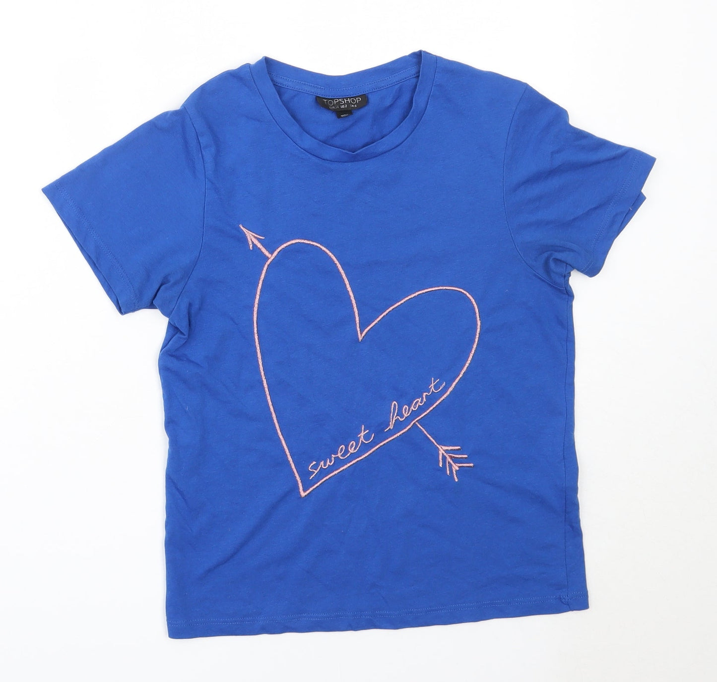 Womens UK Size 6 Topshop Blue Basic T-Shirt