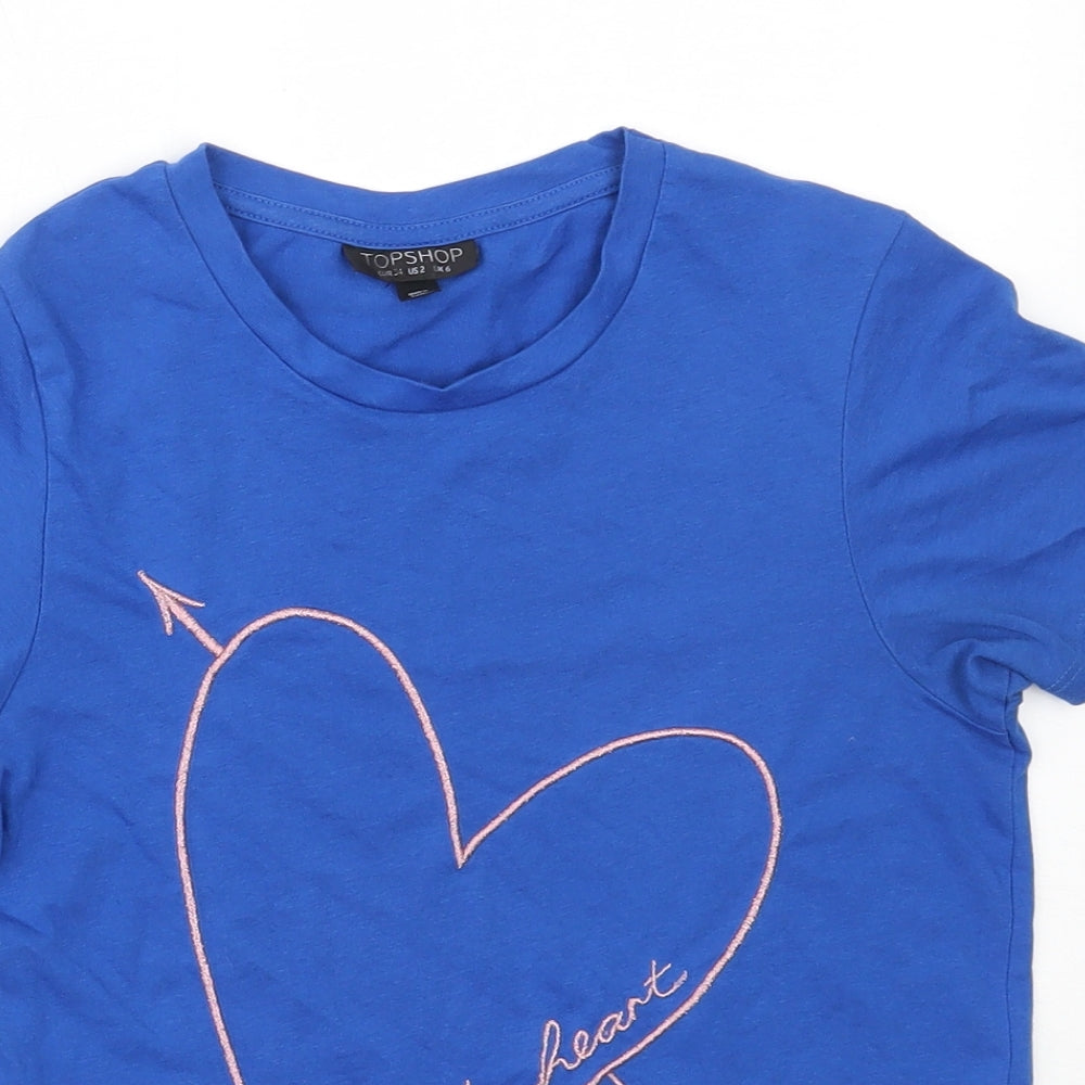 Womens UK Size 6 Topshop Blue Basic T-Shirt