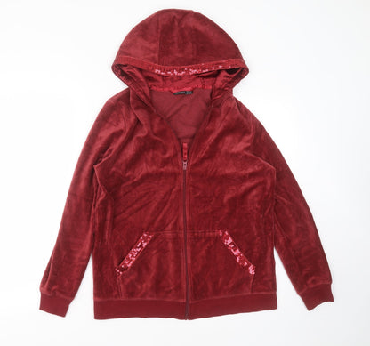 ESMARA Womens Red  Polyester Full Zip Hoodie Size M  Zip - sequins