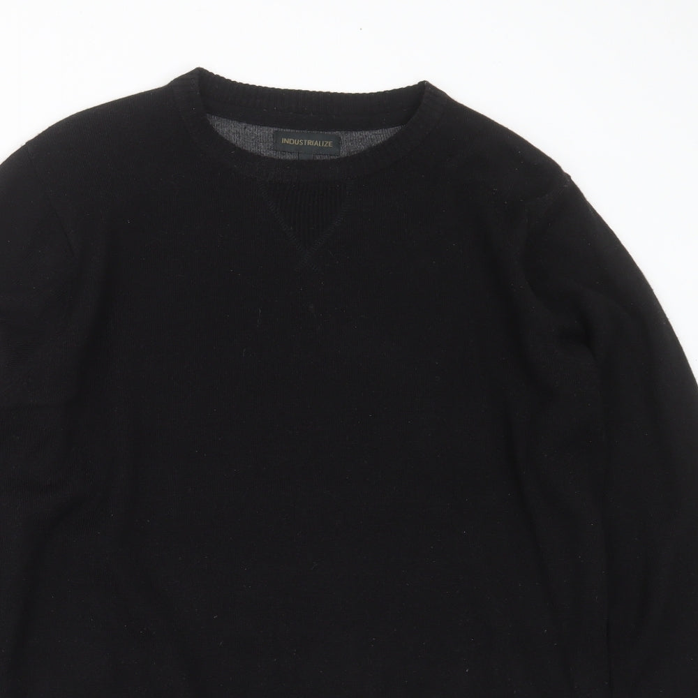 INDUSTRIALIZE Mens Black Round Neck  Acrylic Pullover Jumper Size L